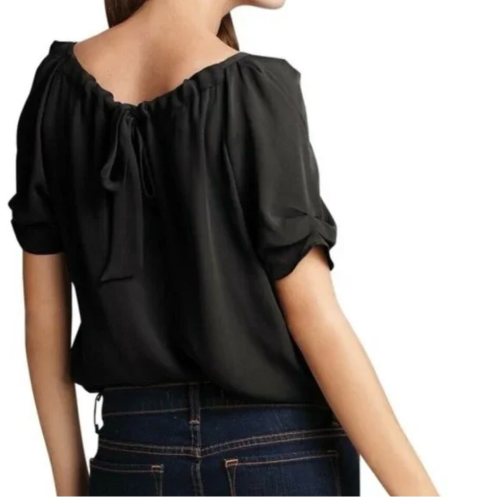 Joie black silk bow detail blue sz S